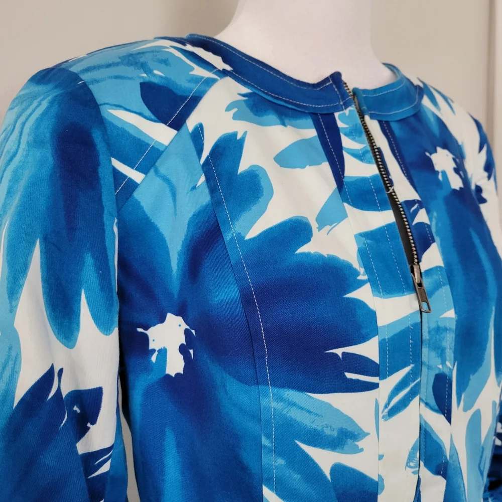 VTG Coldwater Creek Lightweight Jacket Women SIZE 6 Zip Up Peplum Coastal Floral